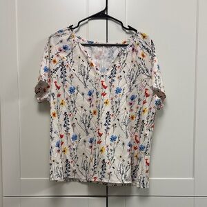 SHEIN Multicolor Floral V-Neck Blouse